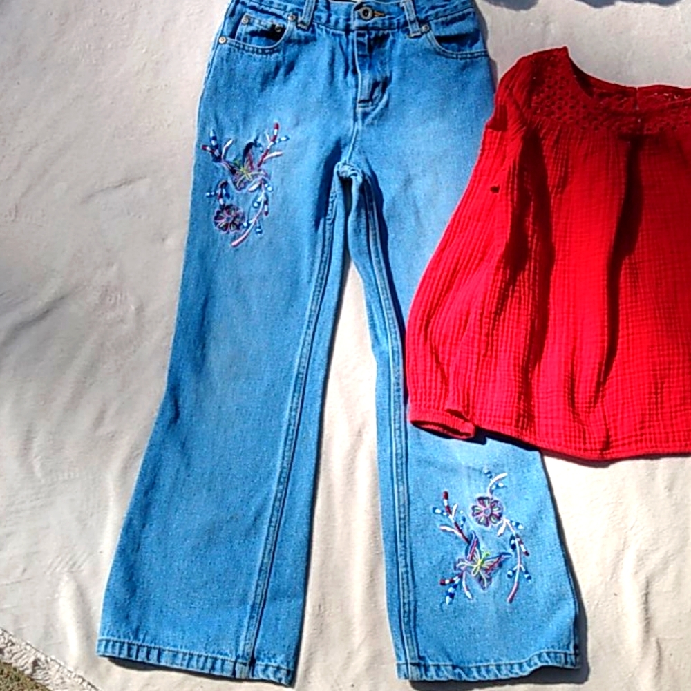 Embroidered blue jeans